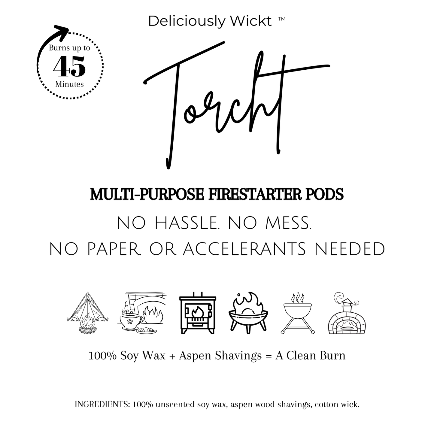 Torcht: Aspen Wood Firestarter Pods | Outdoor Camping Essentials, Soy Wax Kindling Replacement, eco friendly firestarter, patio fireplace accessory