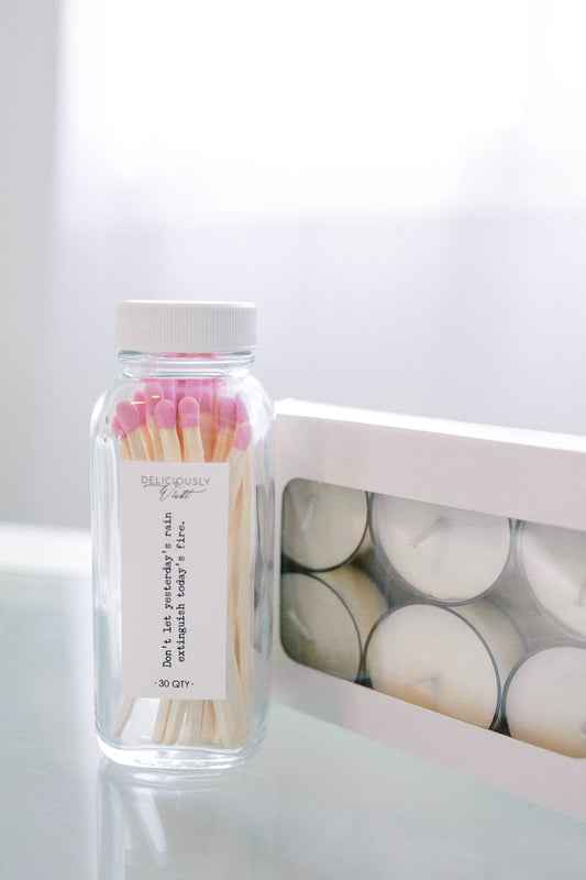 Six-pack of Deliciously Wickt unscented soy tea lights