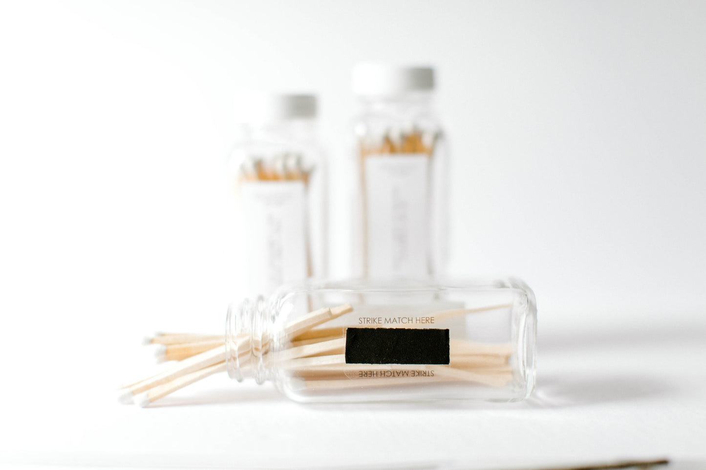 3 Pack - Long Stick Matches in Apothecary Glass Bottle Home Decor Wedding Favor White Accessories Lifestyle Candle Matches eco friendly gift