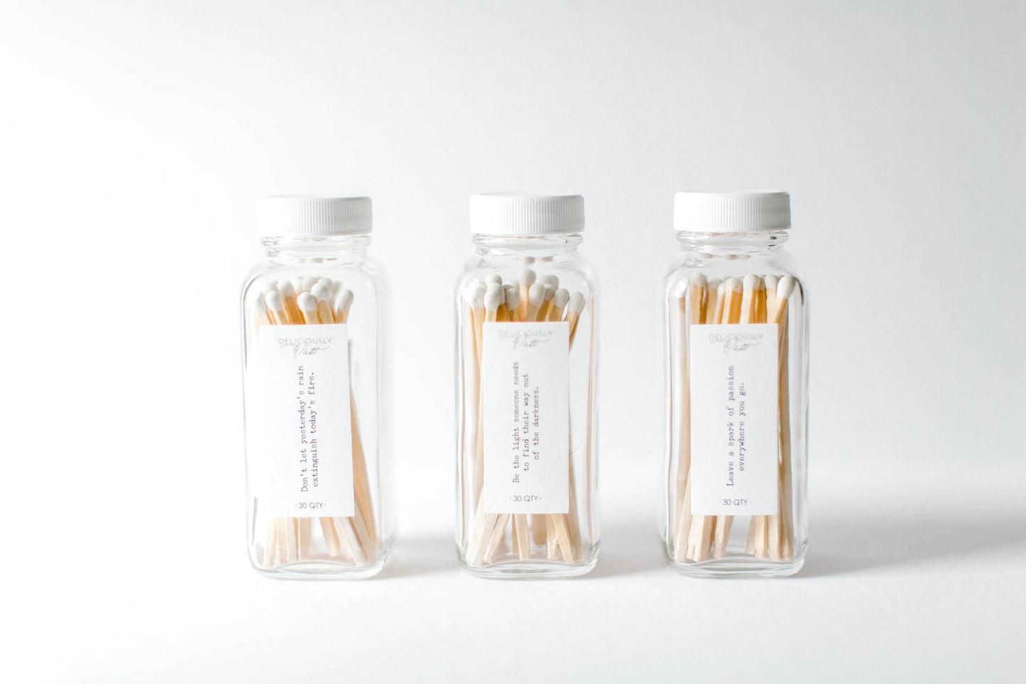 3 Pack - Long Stick Matches in Apothecary Glass Bottle Home Decor Wedding Favor White Accessories Lifestyle Candle Matches eco friendly gift