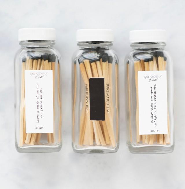 3 Pack - Long Stick Matches in Apothecary Glass Bottle Home Decor Wedding Favor White Accessories Lifestyle Candle Matches eco friendly gift