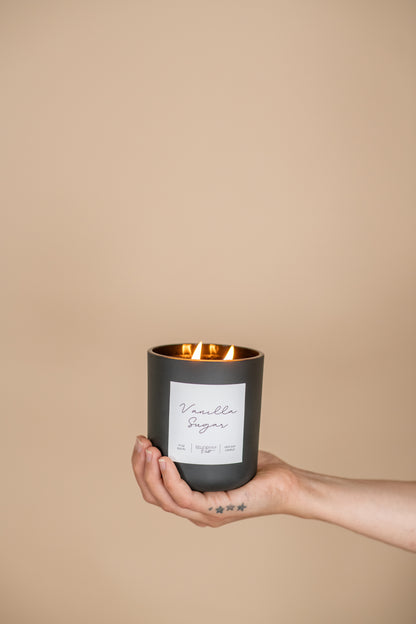 Matte Black Vessel - 17oz Soy Candle - Rose Gold Lid & Double Cotton Wick