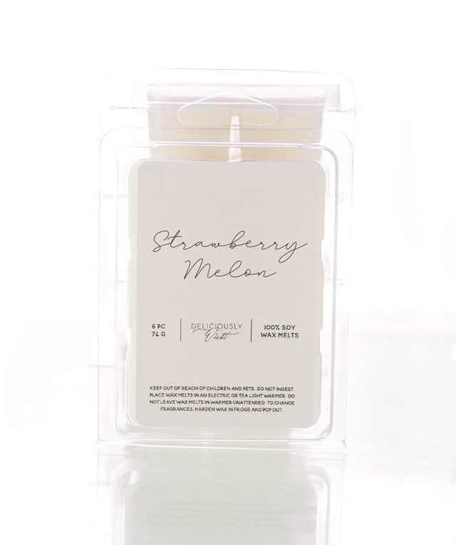 Deliciously Wickt Strawberry Melon scented soy wax melts in a six-cube package.