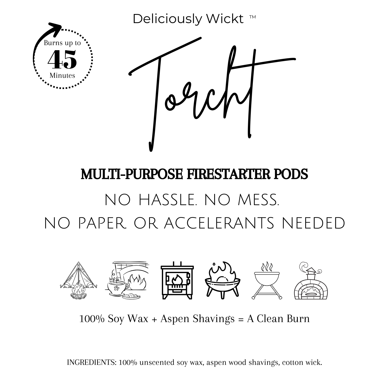 Torcht firestarter pod instructions and safety information from Deliciously Wickt.