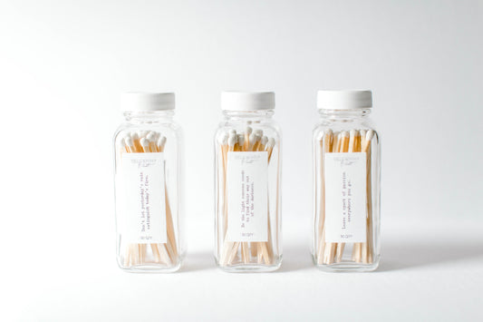 3 Pack - Long Stick Matches in Apothecary Glass Bottle Home Decor Wedding Favor White Accessories Lifestyle Candle Matches eco friendly gift